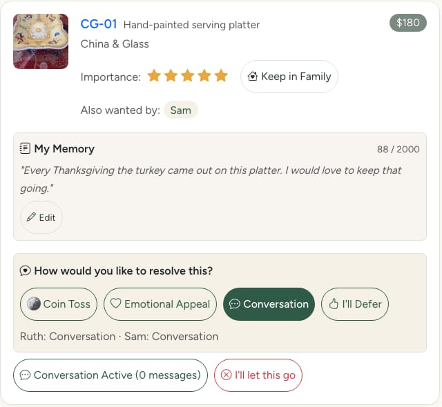 Choosing how to settle a shared item (example estate)